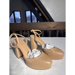 Vince Camuto Patrissya Leather HighHeel Platform Closed Toe Pump AnkleStrap Nude
